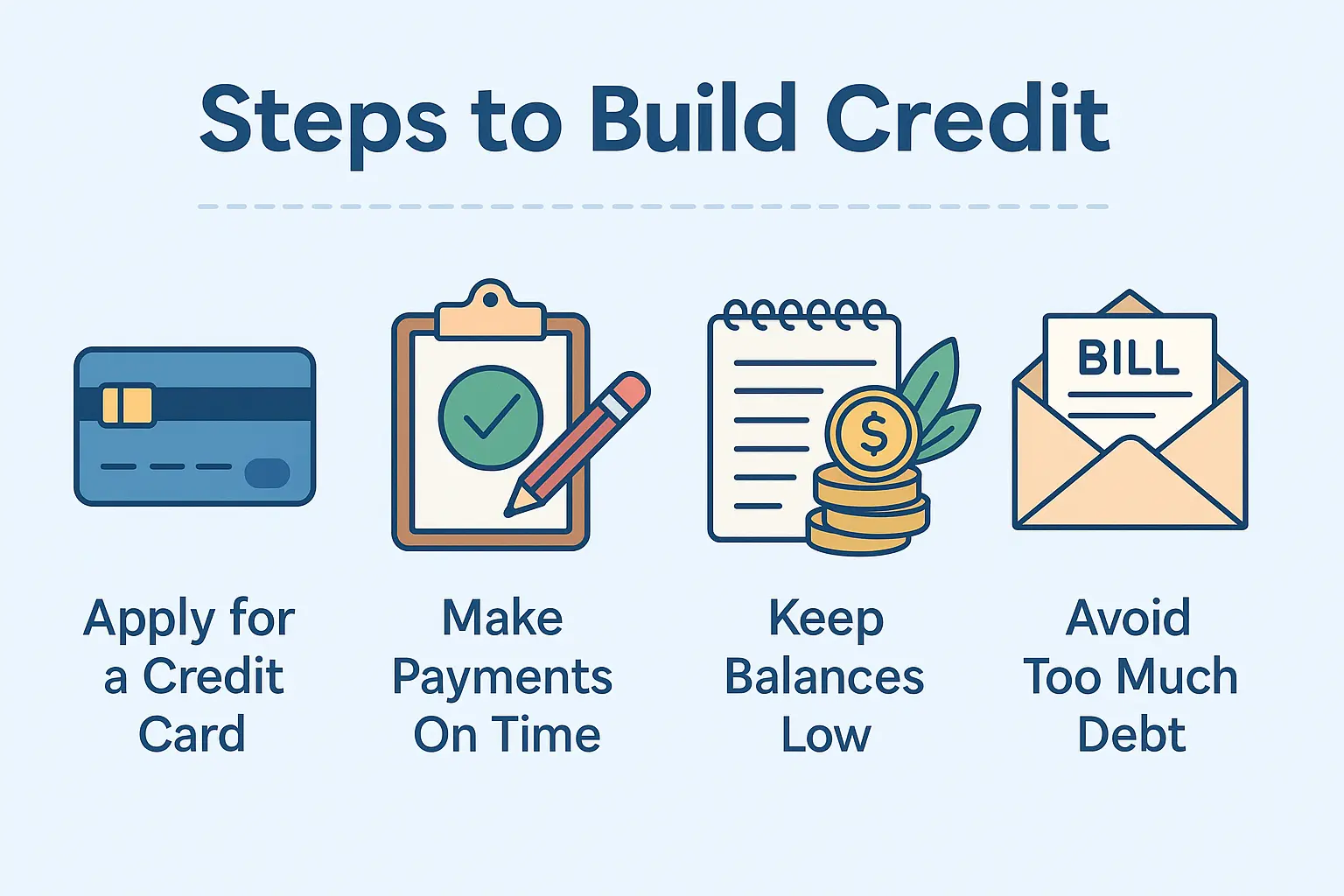 Four-step credit-building infographic