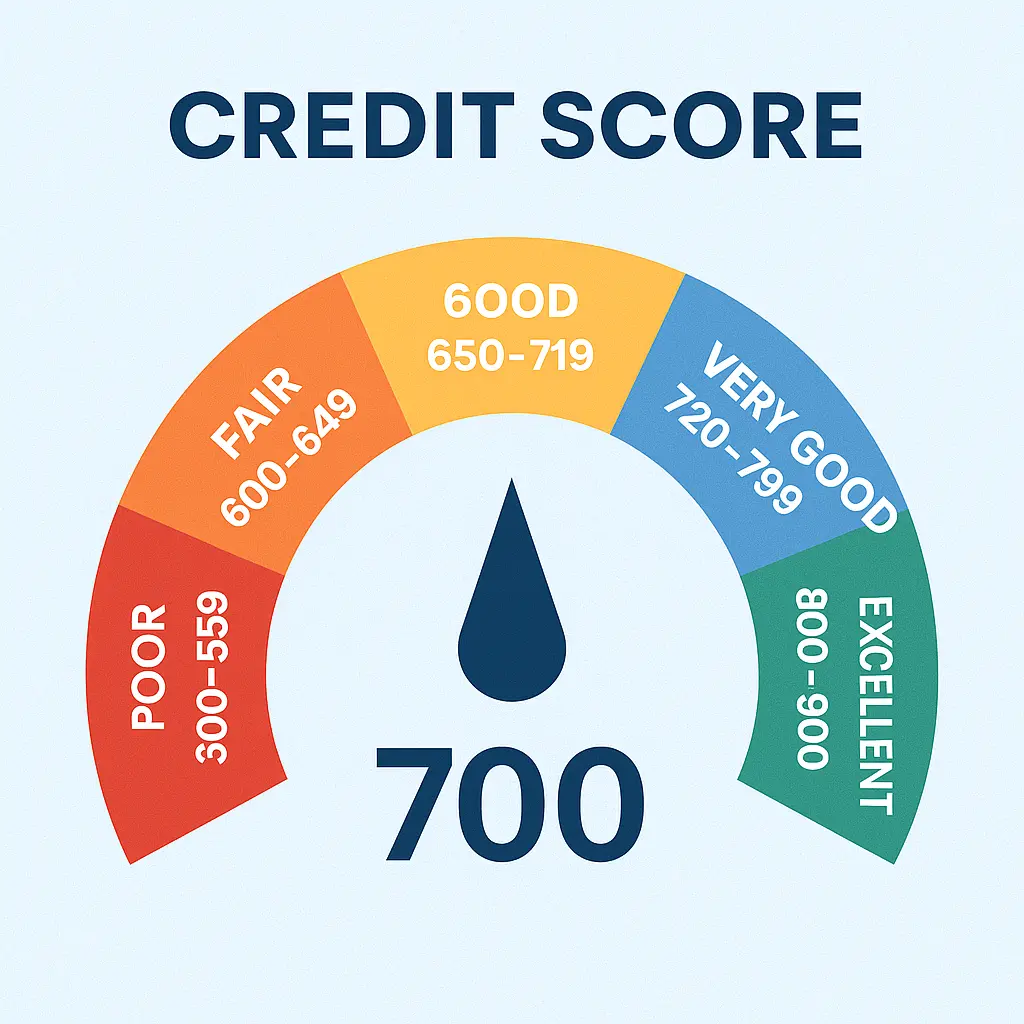 Credit score gauge showing ranges